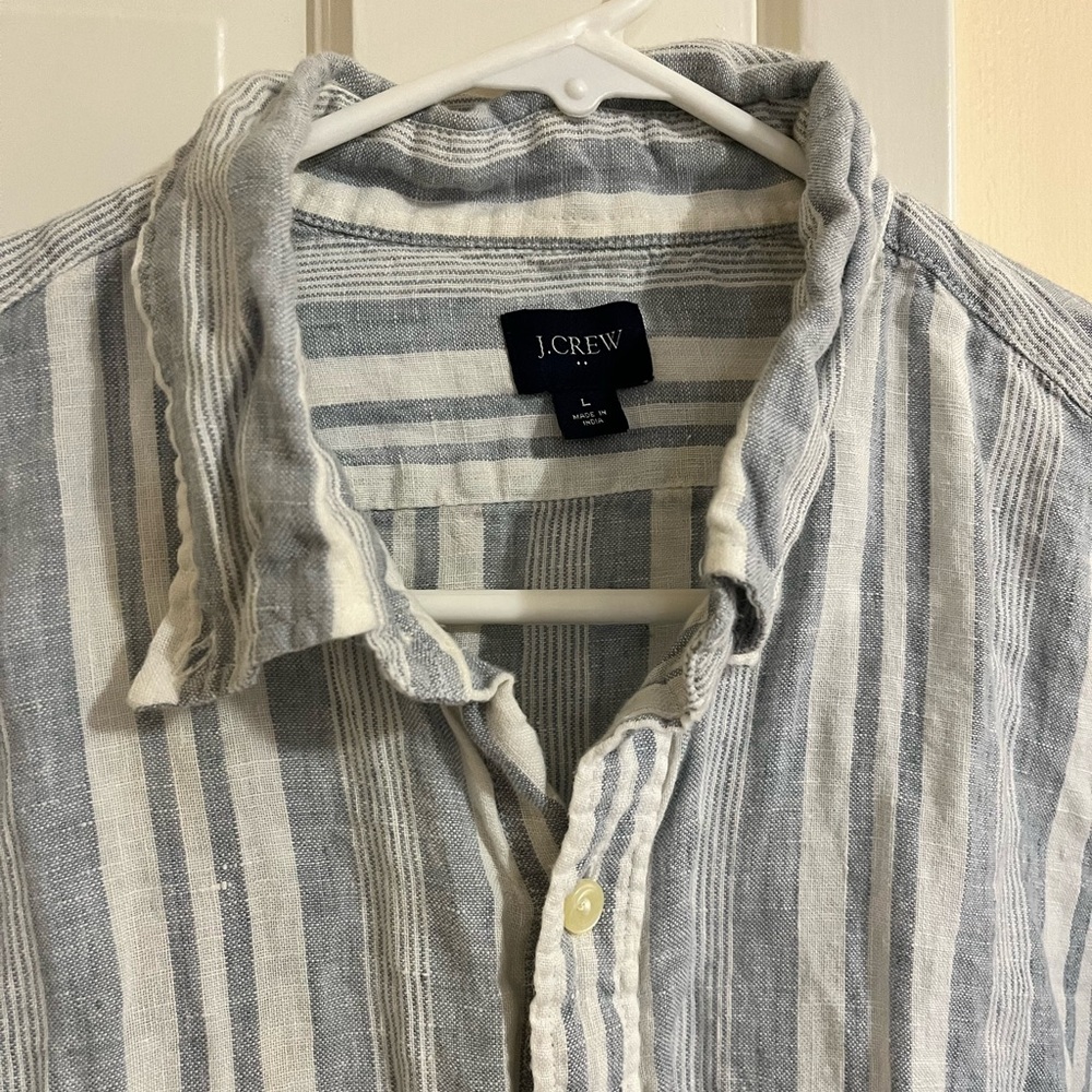 Jcrew men’s linen shirt blue and white striped size L like new